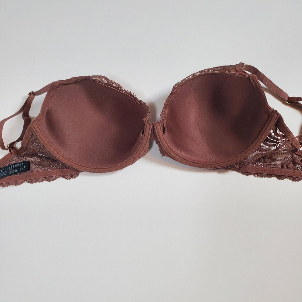 Natori Women’s Feathers Plunge Bra 34DD Mauve Brown Lace Underwire Light Padding - Picture 6 of 7